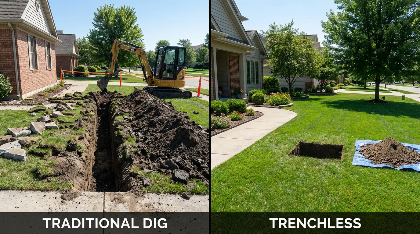 Trenchless sewer repair with minimal yard damage versus traditional excavation in Trenton, NC